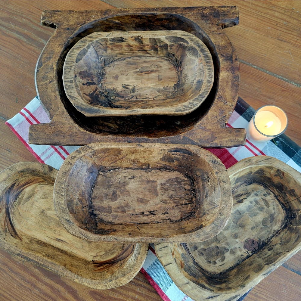 Rustic Wooden Bowls - Large Bowl Set of 4
